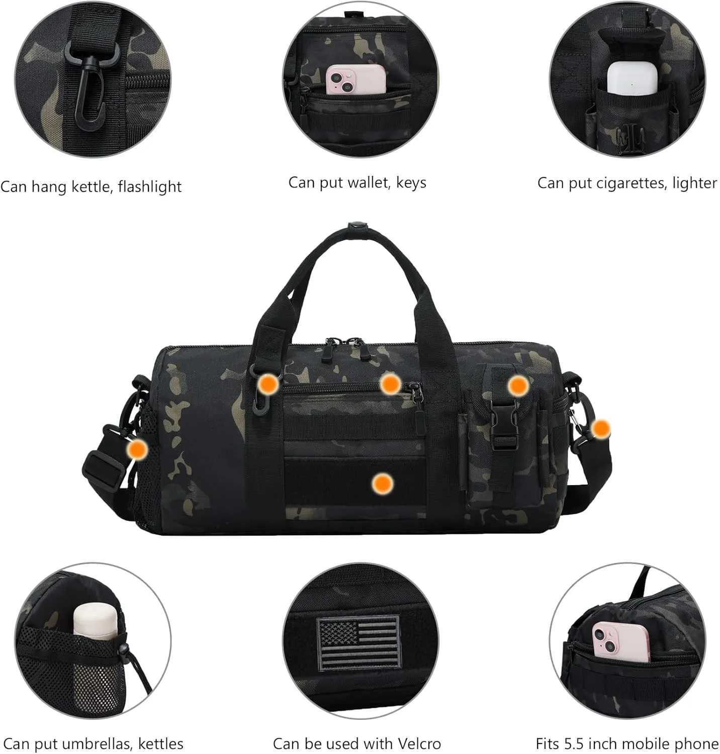 ArcEnCiel Small Tactical Duffle Bag Men Gym Pack Molle Shoulder Bags Shoes Storage Sports Handbag with Patch