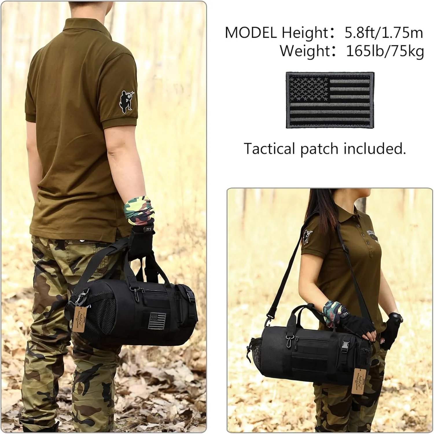 ArcEnCiel Small Tactical Duffle Bag Men Gym Pack Molle Shoulder Bags Shoes Storage Sports Handbag with Patch