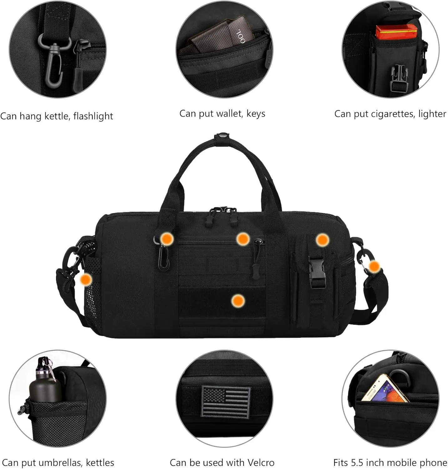 ArcEnCiel Small Tactical Duffle Bag Men Gym Pack Molle Shoulder Bags Shoes Storage Sports Handbag with Patch