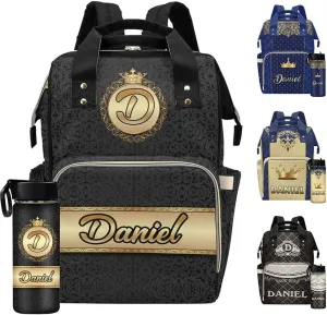Artsadd Personalized Diaper Backpack for Mom, Custom Navy Blue Diaper Bag with Name Customized Nappy Bags Travel Shopping Casual Mommy Backpack for Mom