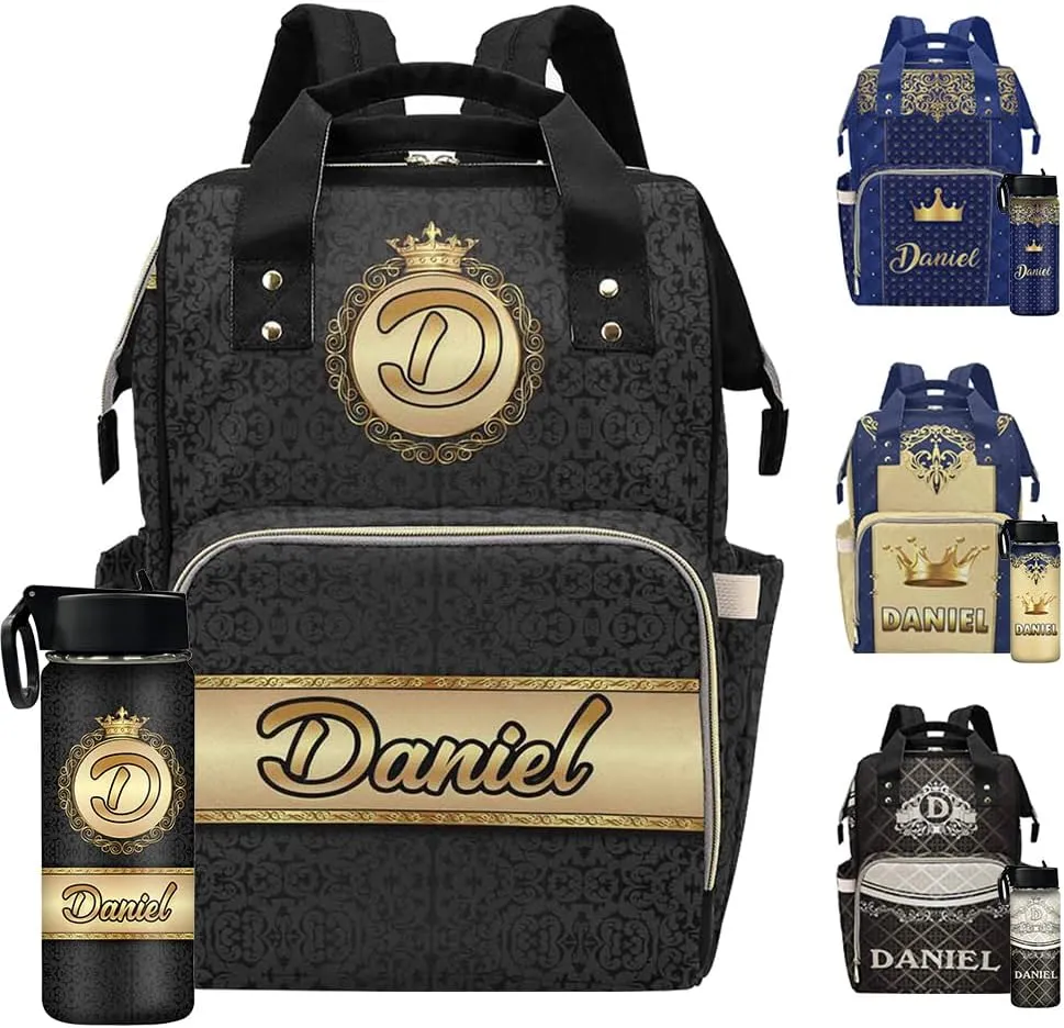 Artsadd Personalized Diaper Backpack for Mom, Custom Navy Blue Diaper Bag with Name Customized Nappy Bags Travel Shopping Casual Mommy Backpack for Mom