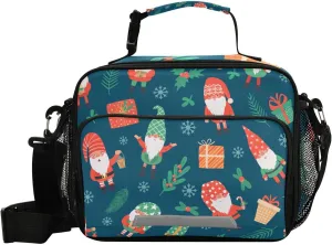 Aslsiy Lunch Bag for Women Gnomes Pattern Insulated Lunch Box Christmas Tree Snow Globe Handbag with Adjustable Shoulder Strap Thanksgiving Christmas Gift