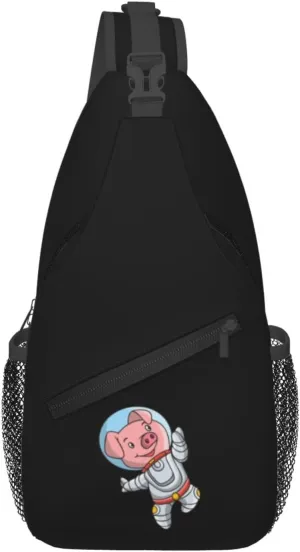 Astronaut's Cartoon Pig Crossbody Bags For Women Men Chest Backpack Gym Shoulder Bag Travel Outdoor Sports Casual Crossbody Bags