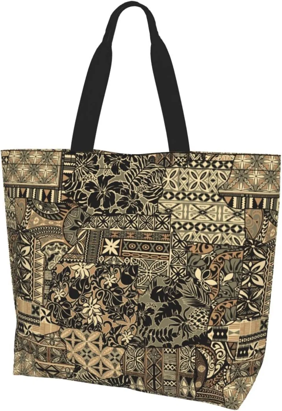 ASYG Hawaiian Flower Tote Shoulder Bag Tribe Pattern Grocery Bags Storage Handle Shopping Bag
