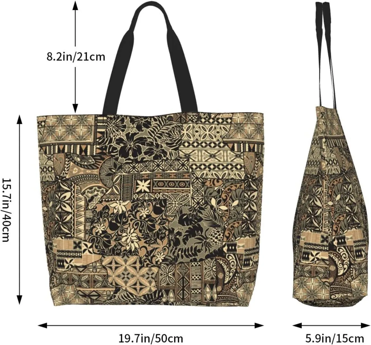 ASYG Hawaiian Flower Tote Shoulder Bag Tribe Pattern Grocery Bags Storage Handle Shopping Bag