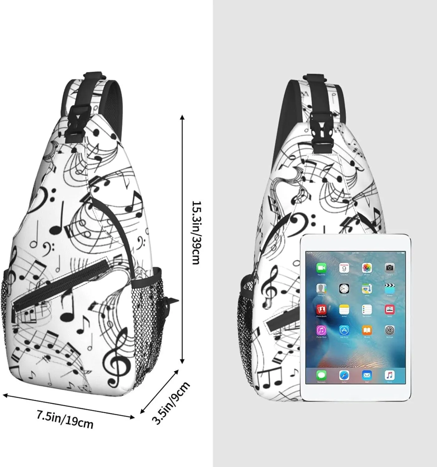 ASYG Music Sling Bag Crossbody Chest Daypack Casual Backpack Music Notes Shoulder Bag For Travel Hiking Sport Outdoor