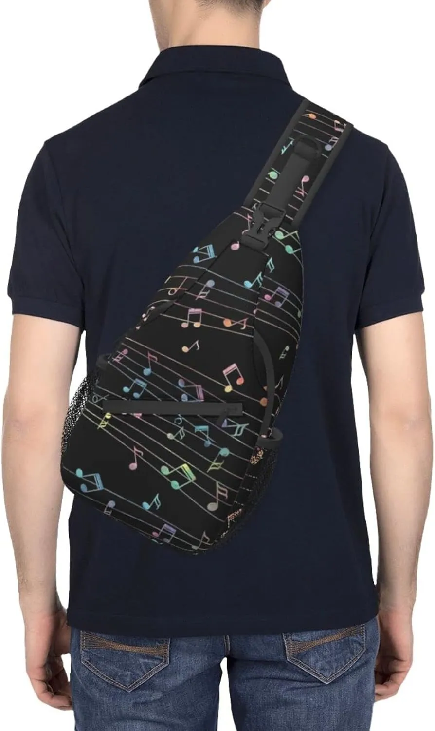 ASYG Music Sling Bag Crossbody Chest Daypack Casual Backpack Music Notes Shoulder Bag For Travel Hiking Sport Outdoor