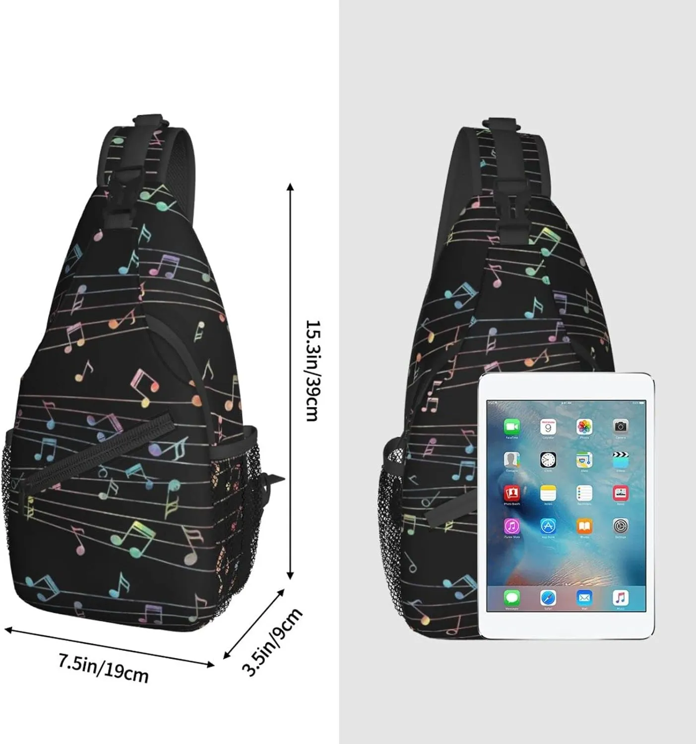 ASYG Music Sling Bag Crossbody Chest Daypack Casual Backpack Music Notes Shoulder Bag For Travel Hiking Sport Outdoor