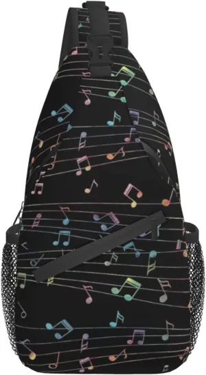 ASYG Music Sling Bag Crossbody Chest Daypack Casual Backpack Music Notes Shoulder Bag For Travel Hiking Sport Outdoor