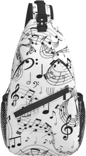 ASYG Music Sling Bag Crossbody Chest Daypack Casual Backpack Music Notes Shoulder Bag For Travel Hiking Sport Outdoor