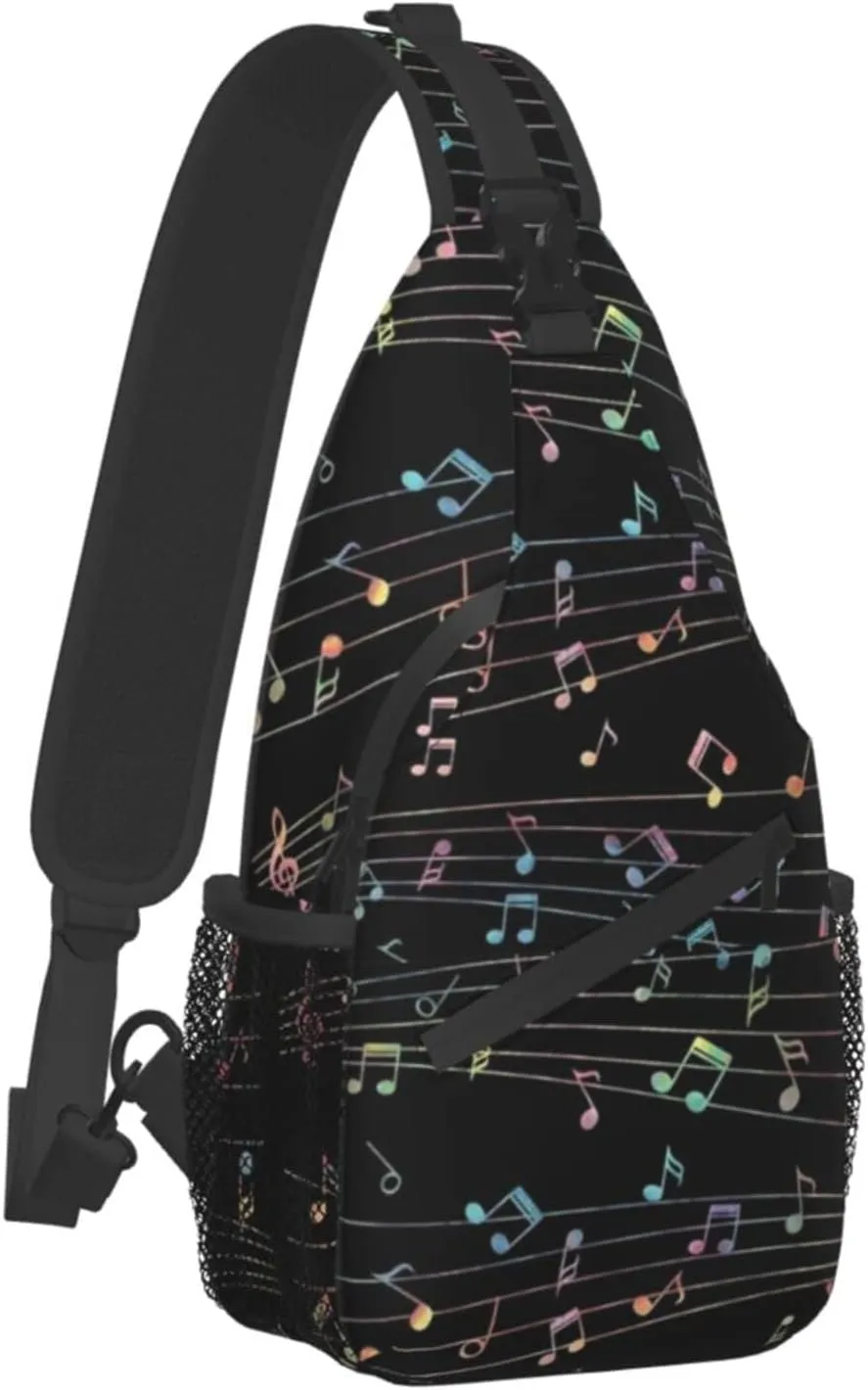 ASYG Music Sling Bag Crossbody Chest Daypack Casual Backpack Music Notes Shoulder Bag For Travel Hiking Sport Outdoor