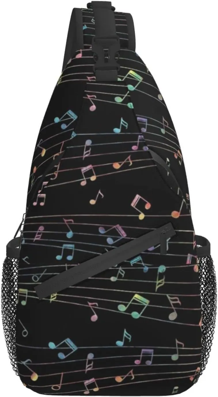 ASYG Music Sling Bag Crossbody Chest Daypack Casual Backpack Music Notes Shoulder Bag For Travel Hiking Sport Outdoor