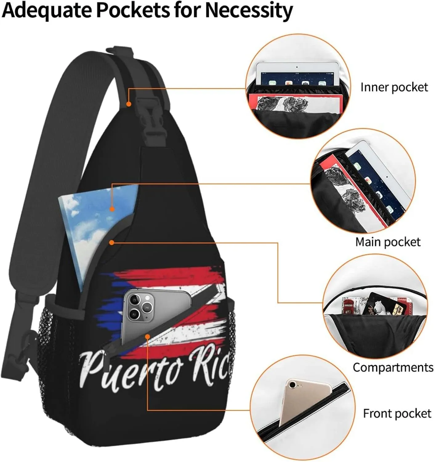 ASYG Puerto Rico Sling Bag Puerto Rico Flag Crossbody Chest Daypack Casual Backpack Puerto Shoulder Bag