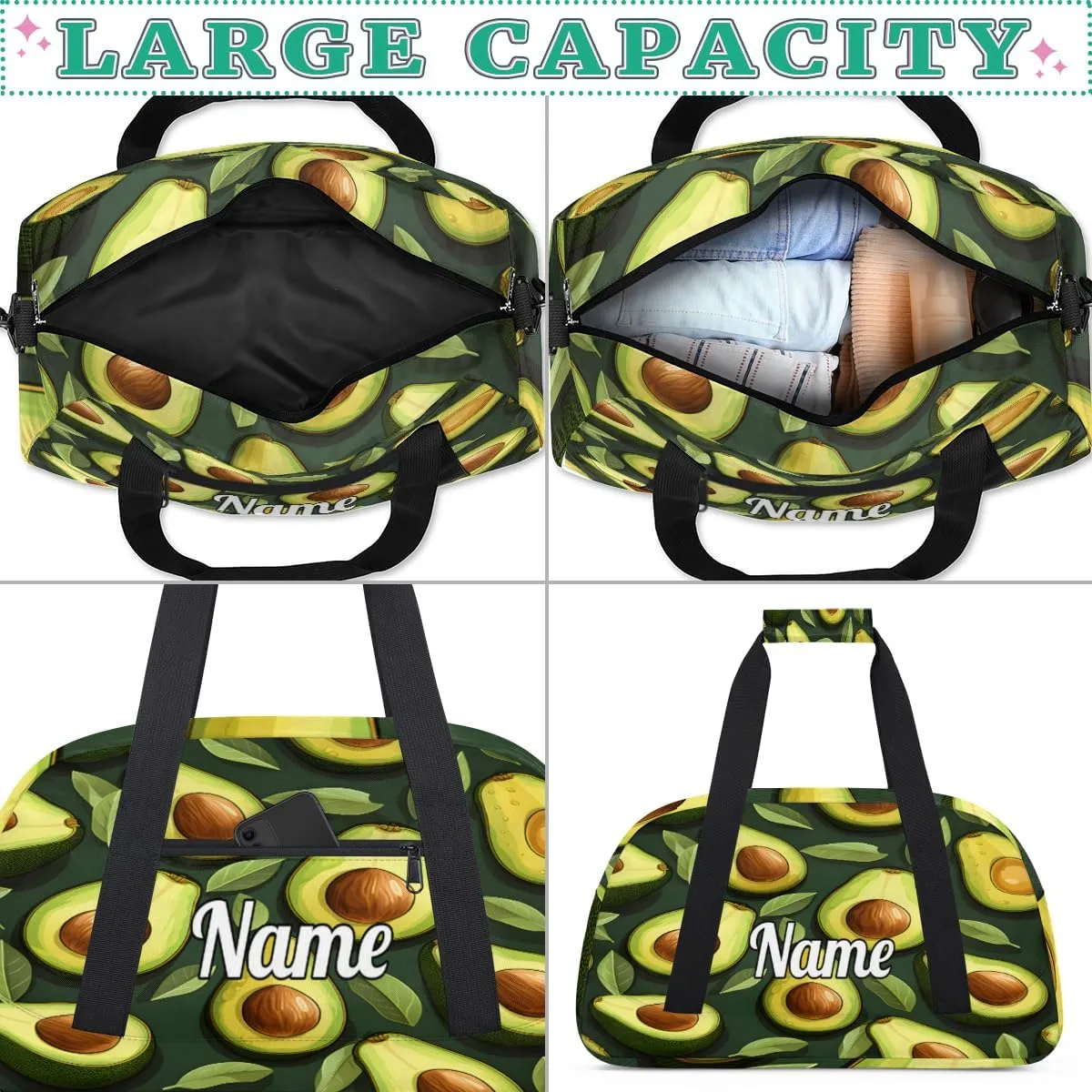 Avocado Fruit Pattern Personalized Dance Bag for Girls Boys Sport Duffel Bag with Your Name Kids Gymnastics Travel Bags