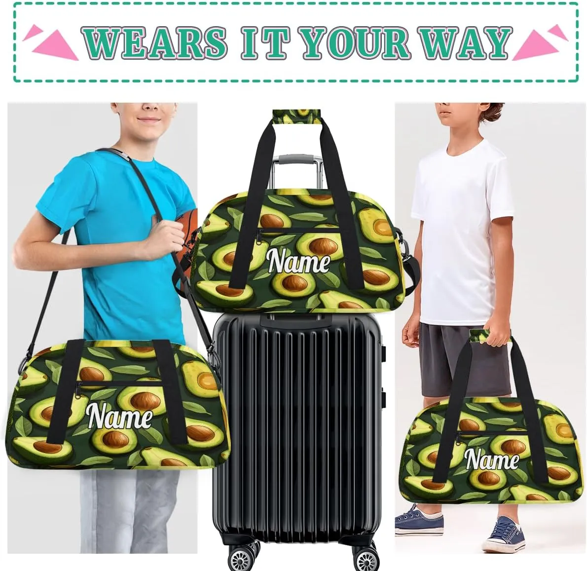 Avocado Fruit Pattern Personalized Dance Bag for Girls Boys Sport Duffel Bag with Your Name Kids Gymnastics Travel Bags
