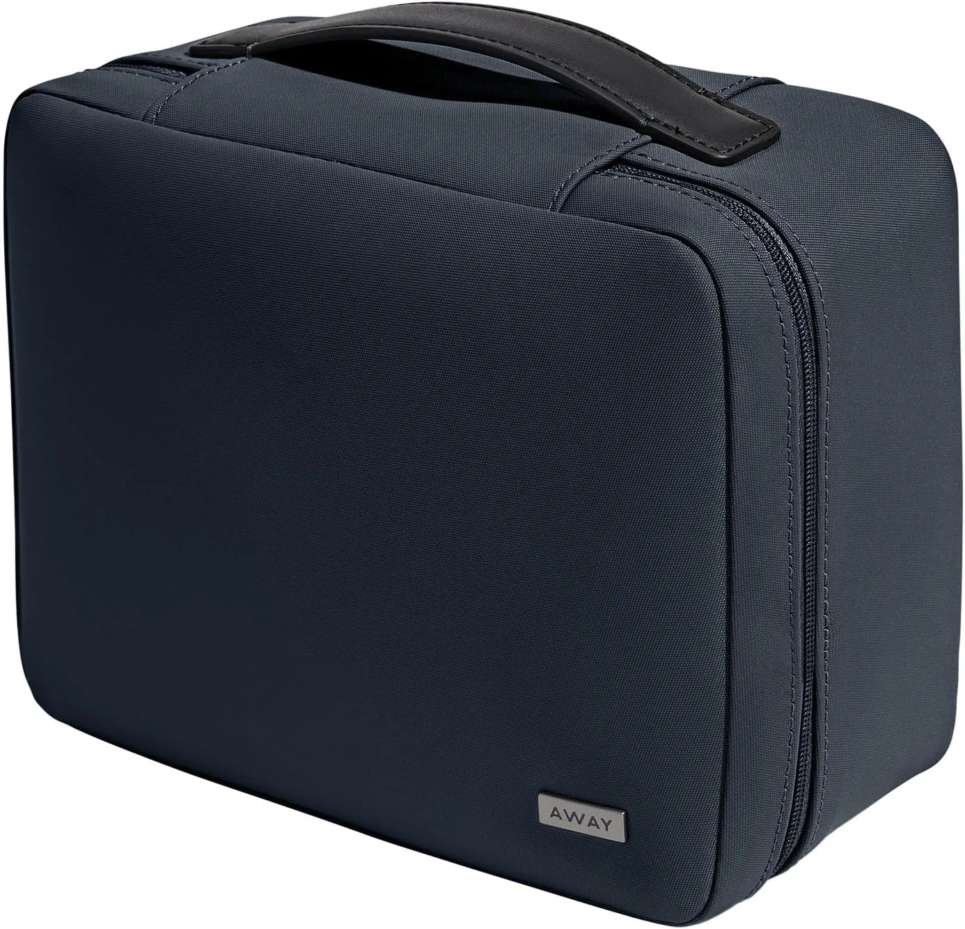 Away Cosmetics Bag, Makeup Bag with Detachable Brush Roll, Waterproof, Clear Zip Pockets, Travel Friendly, Navy Blue