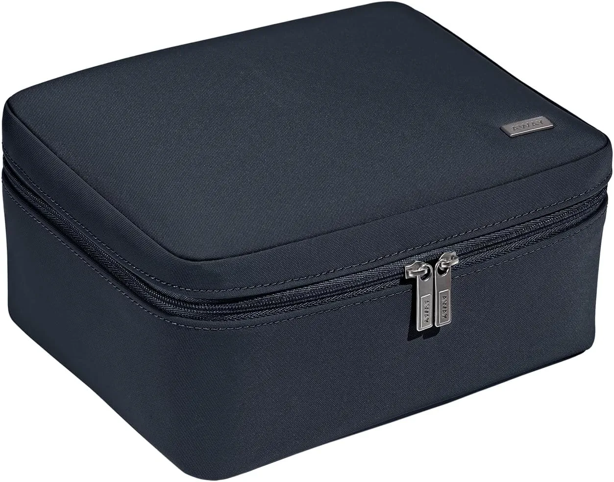 Away Cosmetics Bag, Makeup Bag with Detachable Brush Roll, Waterproof, Clear Zip Pockets, Travel Friendly, Navy Blue