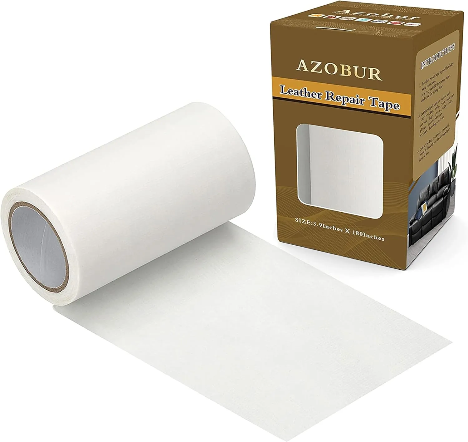 Azobur Leather Repair Tape Patch Leather Adhesive for Sofas, Car Seats, Handbags, Jackets,First Aid Patch 3.9''x15' (White Leather)