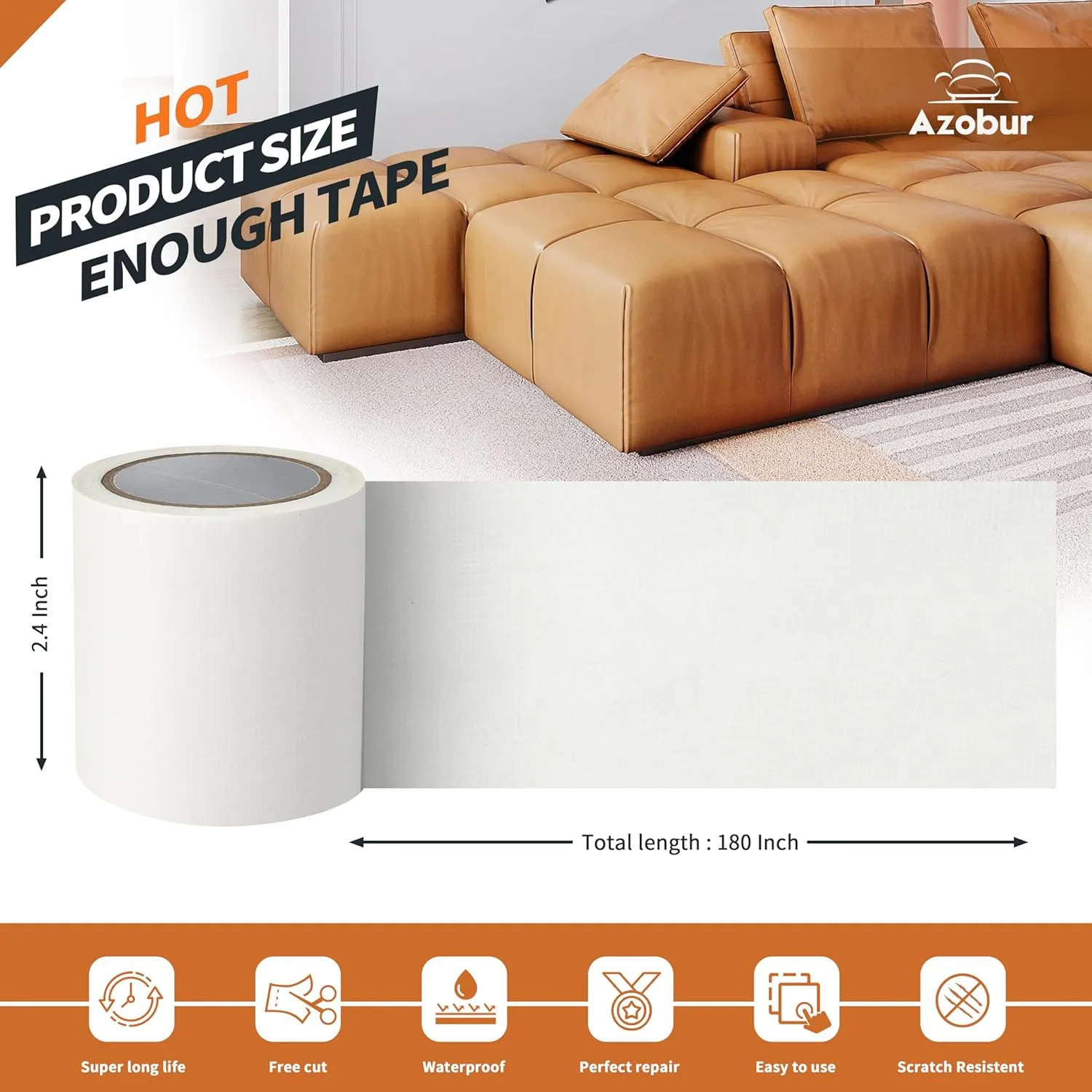 Azobur Leather Repair Tape Patch Leather Adhesive for Sofas, Car Seats, Handbags, Jackets,First Aid Patch 3.9''x15' (White Leather)