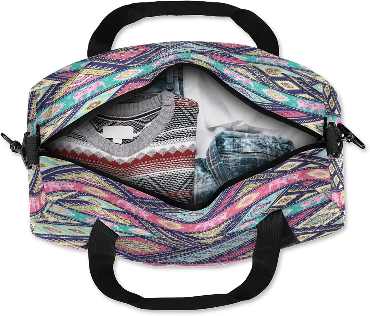 Aztec Ethnic Tribe Pattern Kids Duffel Bag Lightweight Waterproof Sports Gym Bag with Front Zipper Pocket Foldable Weekender Overnight Bag for School Practice Gymnastic Ballet