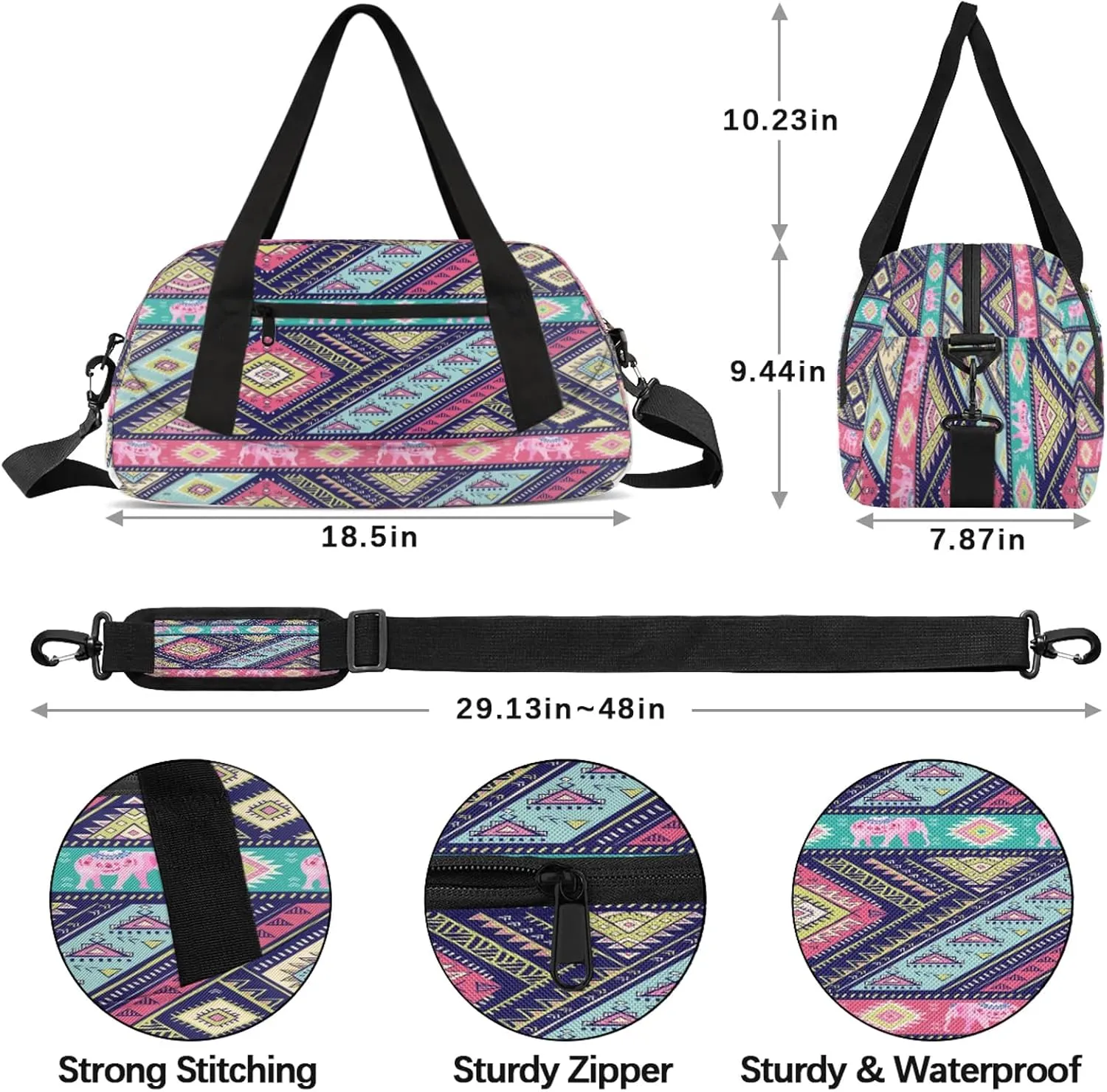 Aztec Ethnic Tribe Pattern Kids Duffel Bag Lightweight Waterproof Sports Gym Bag with Front Zipper Pocket Foldable Weekender Overnight Bag for School Practice Gymnastic Ballet