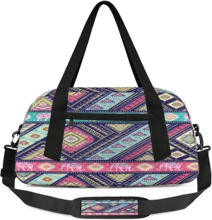 Aztec Ethnic Tribe Pattern Kids Duffel Bag Lightweight Waterproof Sports Gym Bag with Front Zipper Pocket Foldable Weekender Overnight Bag for School Practice Gymnastic Ballet