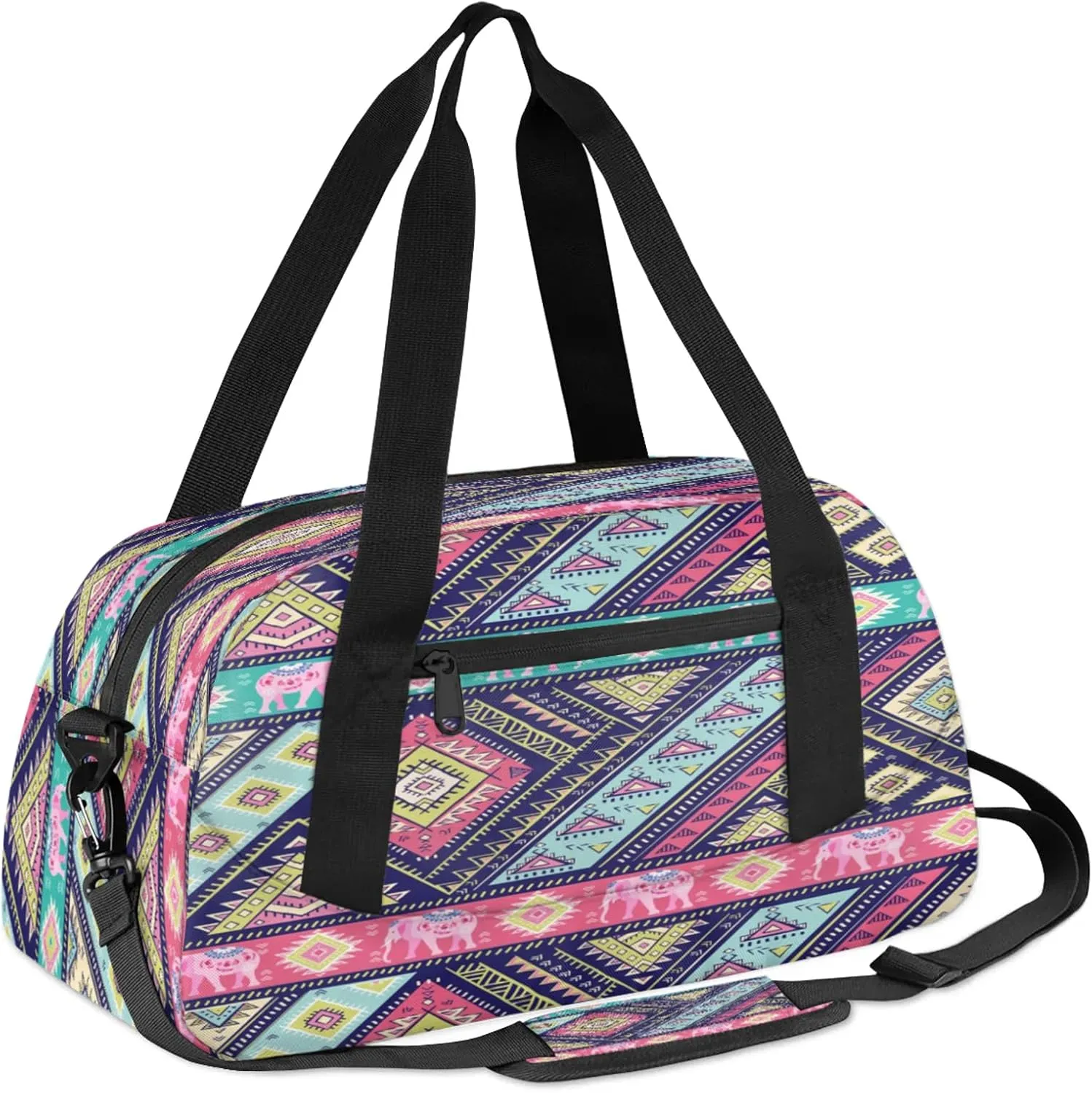 Aztec Ethnic Tribe Pattern Kids Duffel Bag Lightweight Waterproof Sports Gym Bag with Front Zipper Pocket Foldable Weekender Overnight Bag for School Practice Gymnastic Ballet