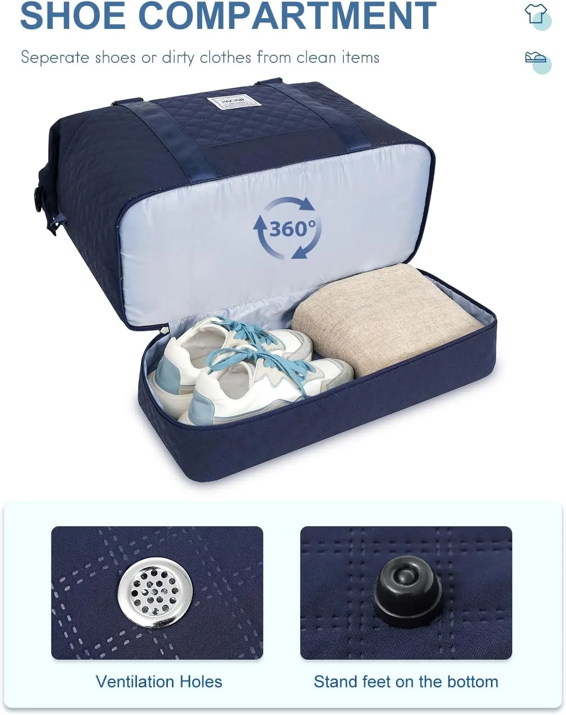 BAGAIL Travel Duffel Bag - Weekender & Overnight Gym Carry On Tote with Wet Pocket - Hospital Mom Bag for Labor and Delivery - Extra Large, Grid-Navy Blue
