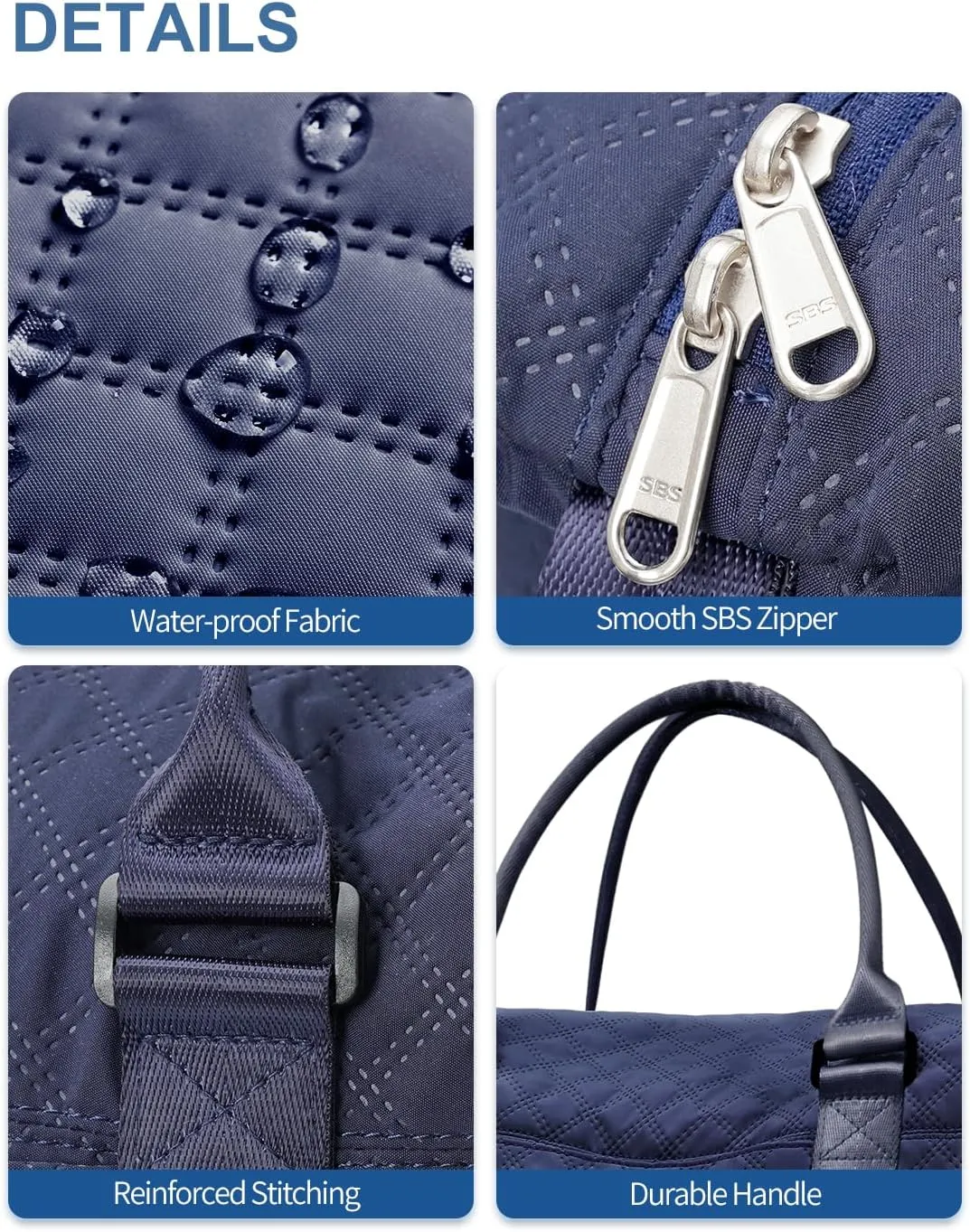 BAGAIL Travel Duffel Bag - Weekender & Overnight Gym Carry On Tote with Wet Pocket - Hospital Mom Bag for Labor and Delivery - Extra Large, Grid-Navy Blue