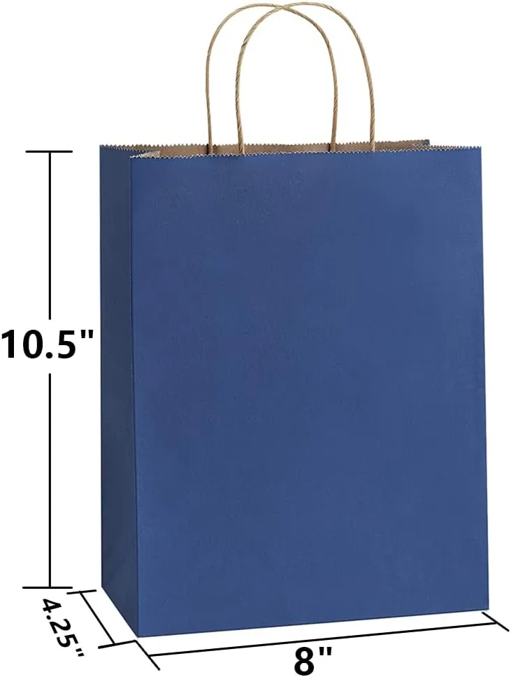 BagDream 25Pcs Navy Blue Gift Bags 8x4.25x10.5 Kraft Paper for Gifts, Shopping Retail Merchandise Grocery Sacks, Navy Blue Paper Bags with Handles Bulk Medium
