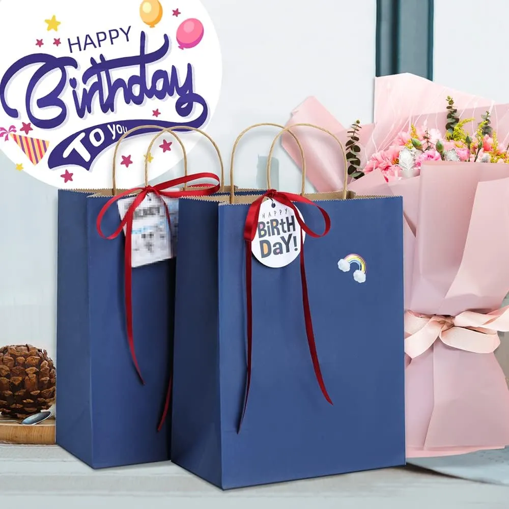 BagDream 25Pcs Navy Blue Gift Bags 8x4.25x10.5 Kraft Paper for Gifts, Shopping Retail Merchandise Grocery Sacks, Navy Blue Paper Bags with Handles Bulk Medium