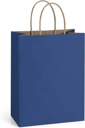 BagDream 25Pcs Navy Blue Gift Bags 8x4.25x10.5 Kraft Paper for Gifts, Shopping Retail Merchandise Grocery Sacks, Navy Blue Paper Bags with Handles Bulk Medium