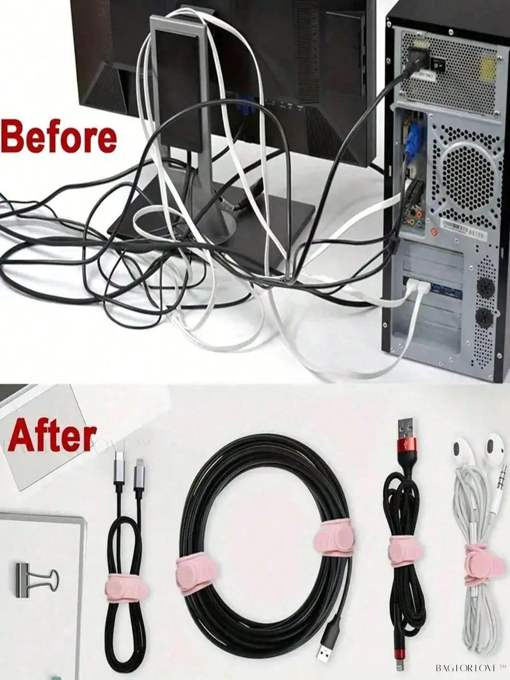 BagForLove - College Essentials Adaptable Cable Ties for Desk Organization