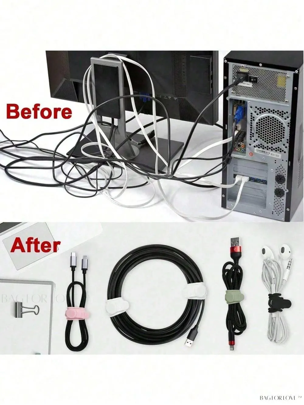 BagForLove - College Essentials Adaptable Cable Ties for Desk Organization