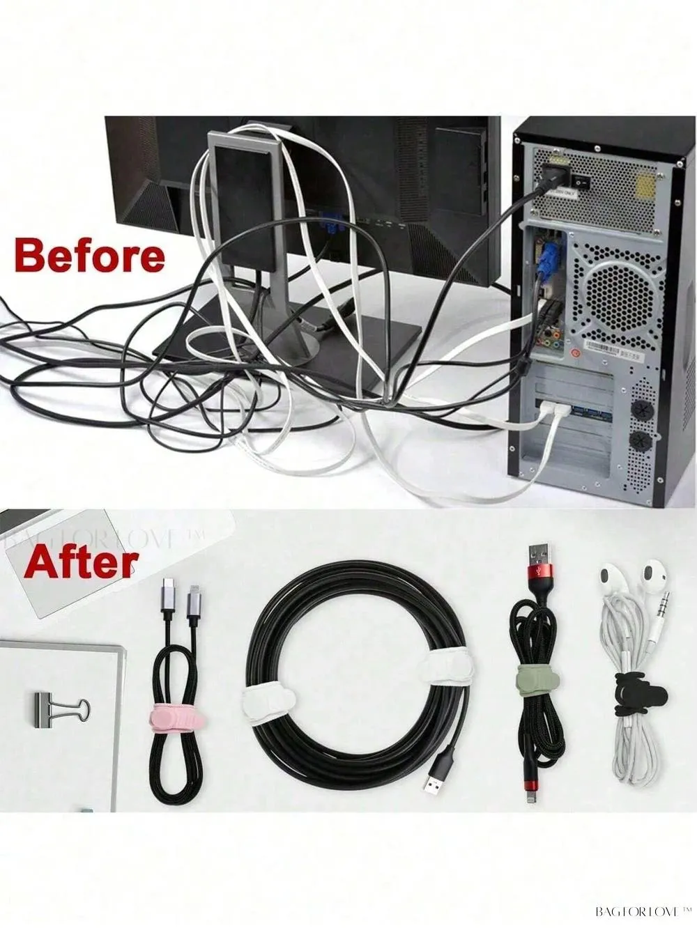 BagForLove - College Essentials Adaptable Cable Ties for Desk Organization