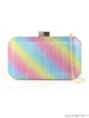 BagForLove - Colorblock Mini Box Bag with Chain, Glitter & Rhinestone Embellishments