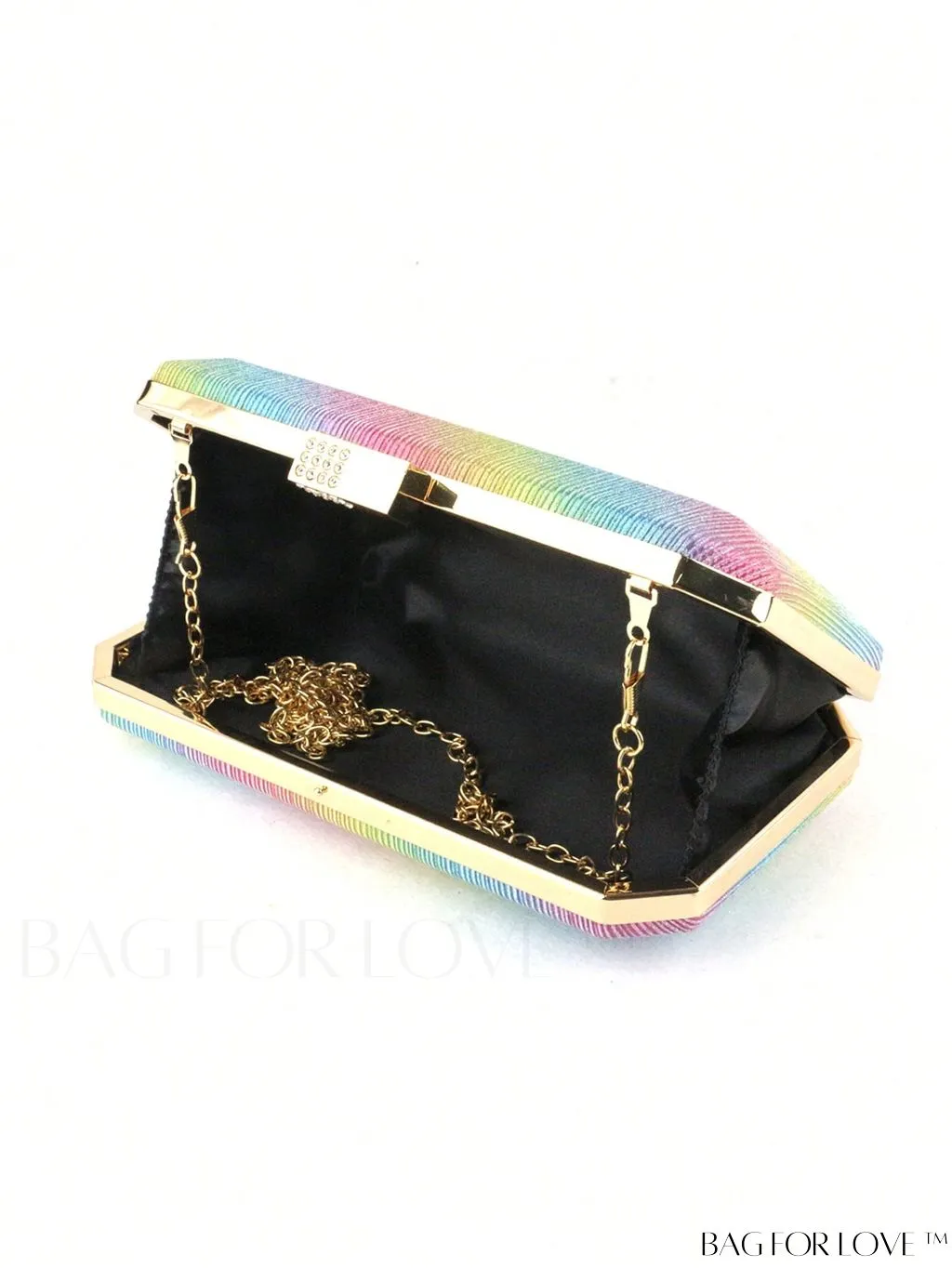 BagForLove - Colorblock Mini Box Bag with Chain, Glitter & Rhinestone Embellishments