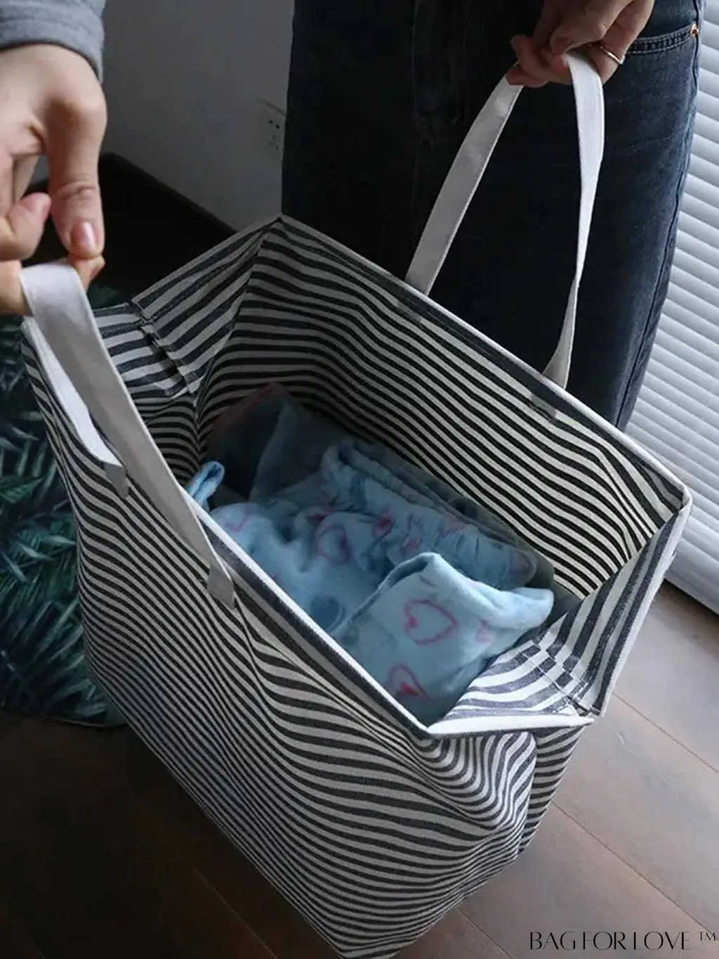 BagForLove - Portable Waterproof Folding Storage Basket for Dirty Clothes & Sundries, Coated Striped Design