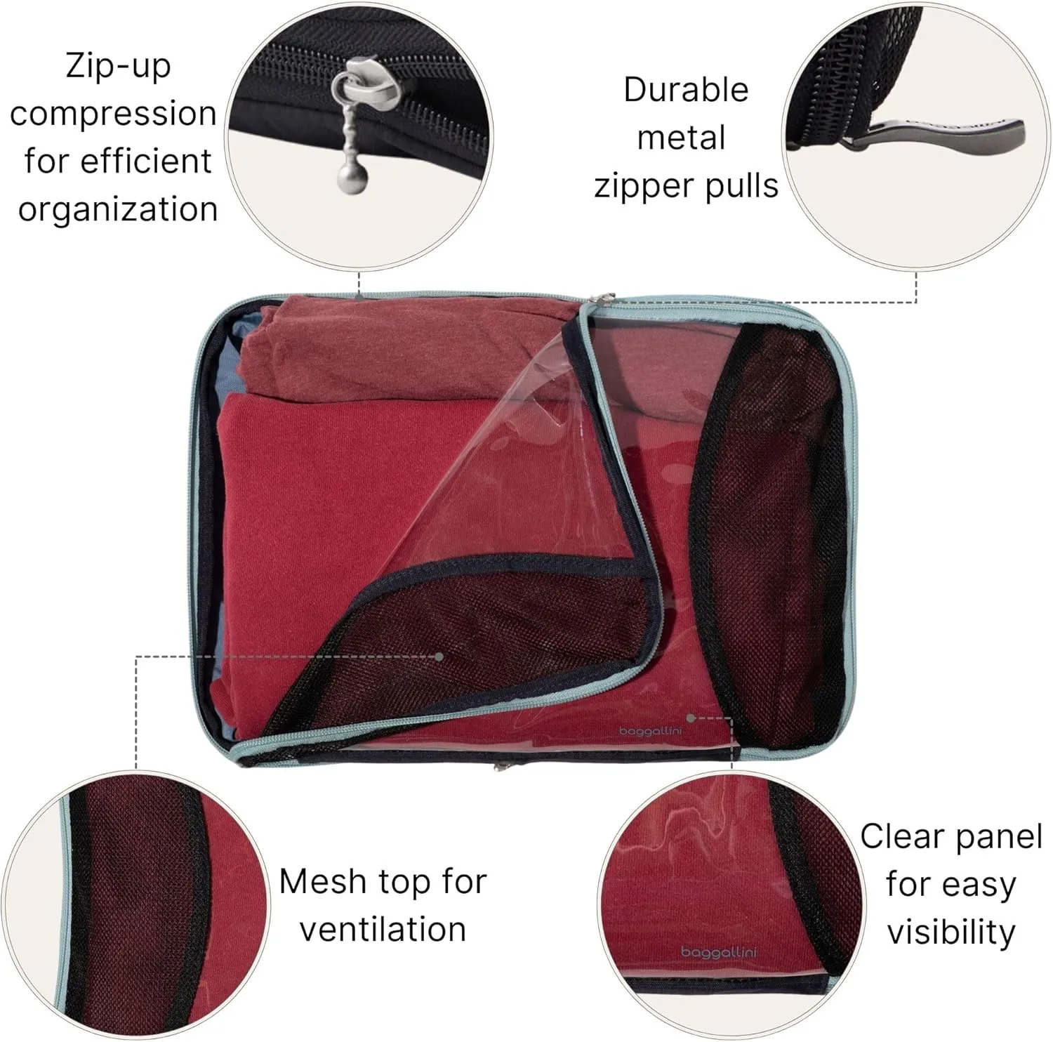 Baggallini Compression Cube 3-piece set - Lightweight Compression Packing Cubes for Travel