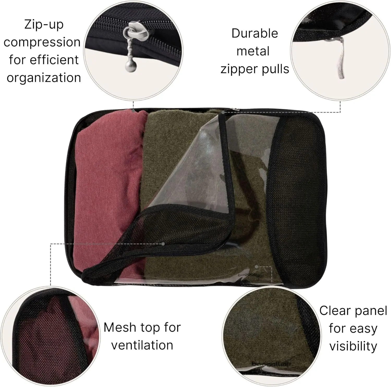 Baggallini Compression Cube 3-piece set - Lightweight Compression Packing Cubes for Travel