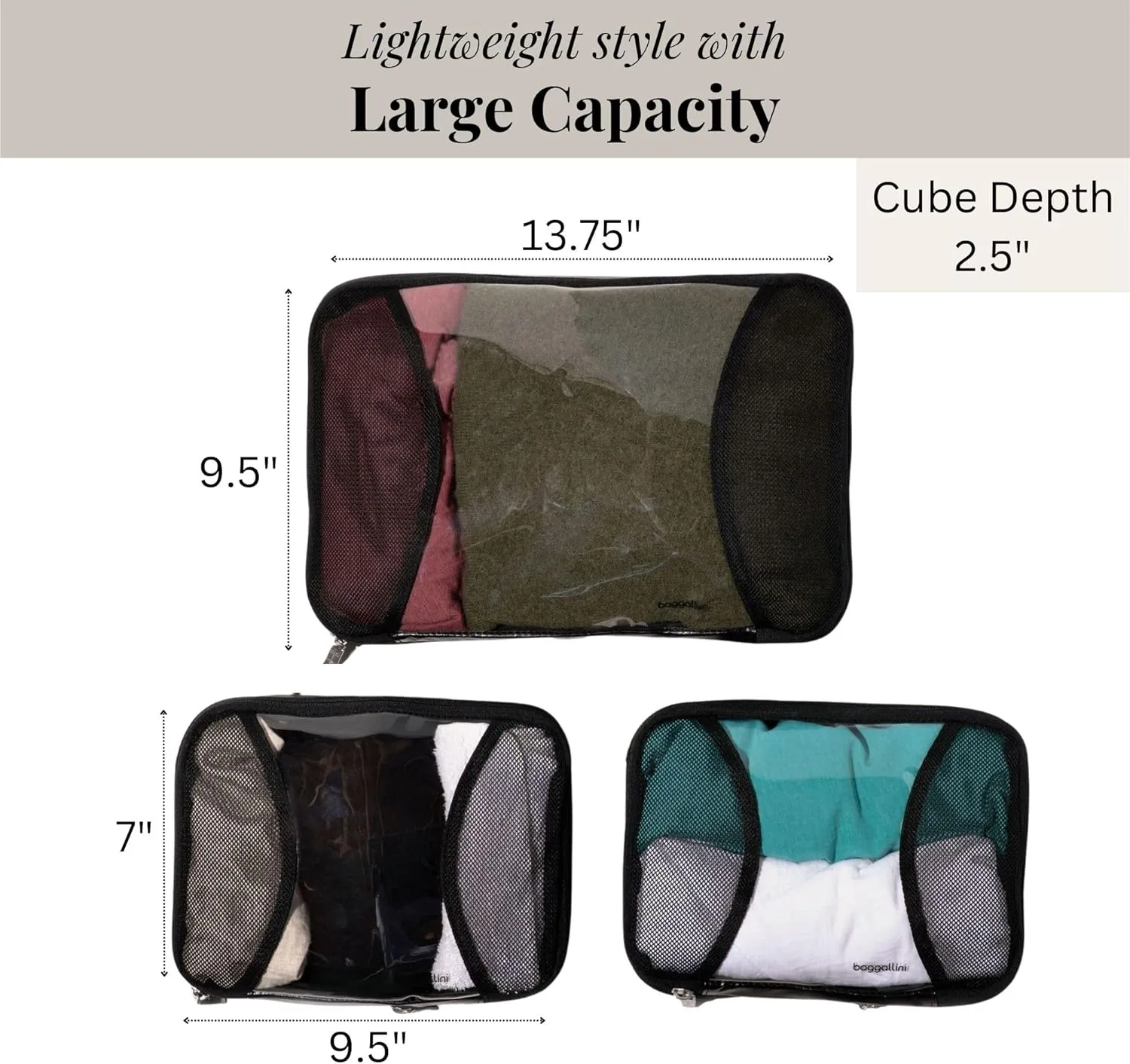Baggallini Compression Cube 3-piece set - Lightweight Compression Packing Cubes for Travel