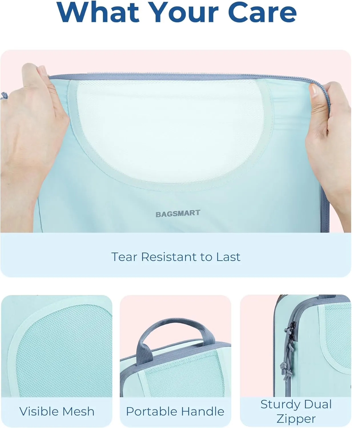 BAGSMART 6 Set Packing Cubes for Suitcases, Lightweight Suitcase Organizers & Compression Travel Cubes