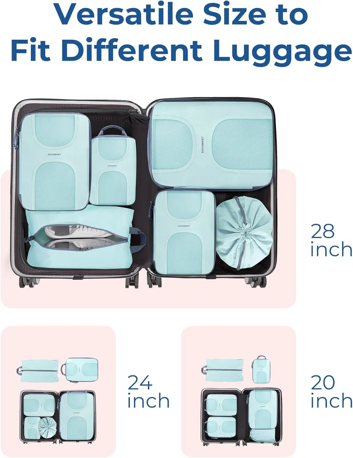 BAGSMART 6 Set Packing Cubes for Suitcases, Lightweight Suitcase Organizers & Compression Travel Cubes