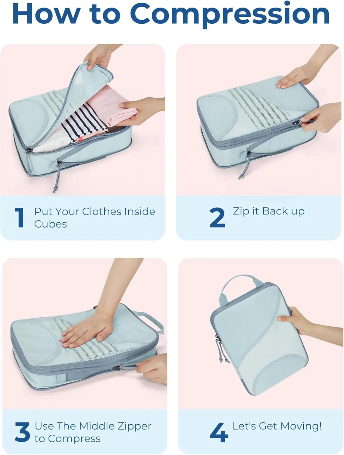 BAGSMART Compression Packing Cubes - 6 Set Travel Packing Cubes for Suitcases, Compression Suitcase Organizers with Shoe Bag