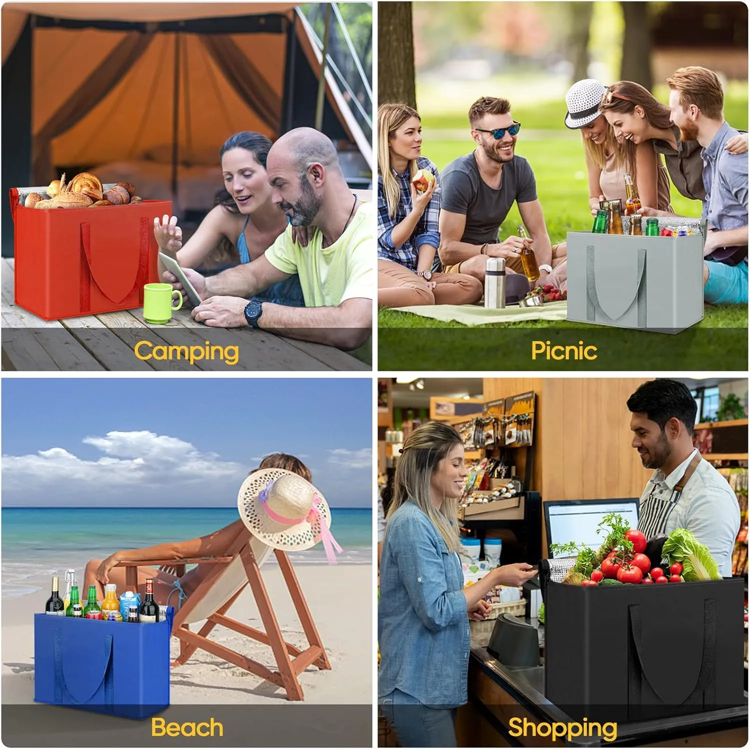 BALEINE 2Pk Insulated Reusable Grocery Bags, Collapsible Cooler Bag for Groceries, Heavy Duty Large Insulated Bag (16''x9''x13'', Antique Foliage)