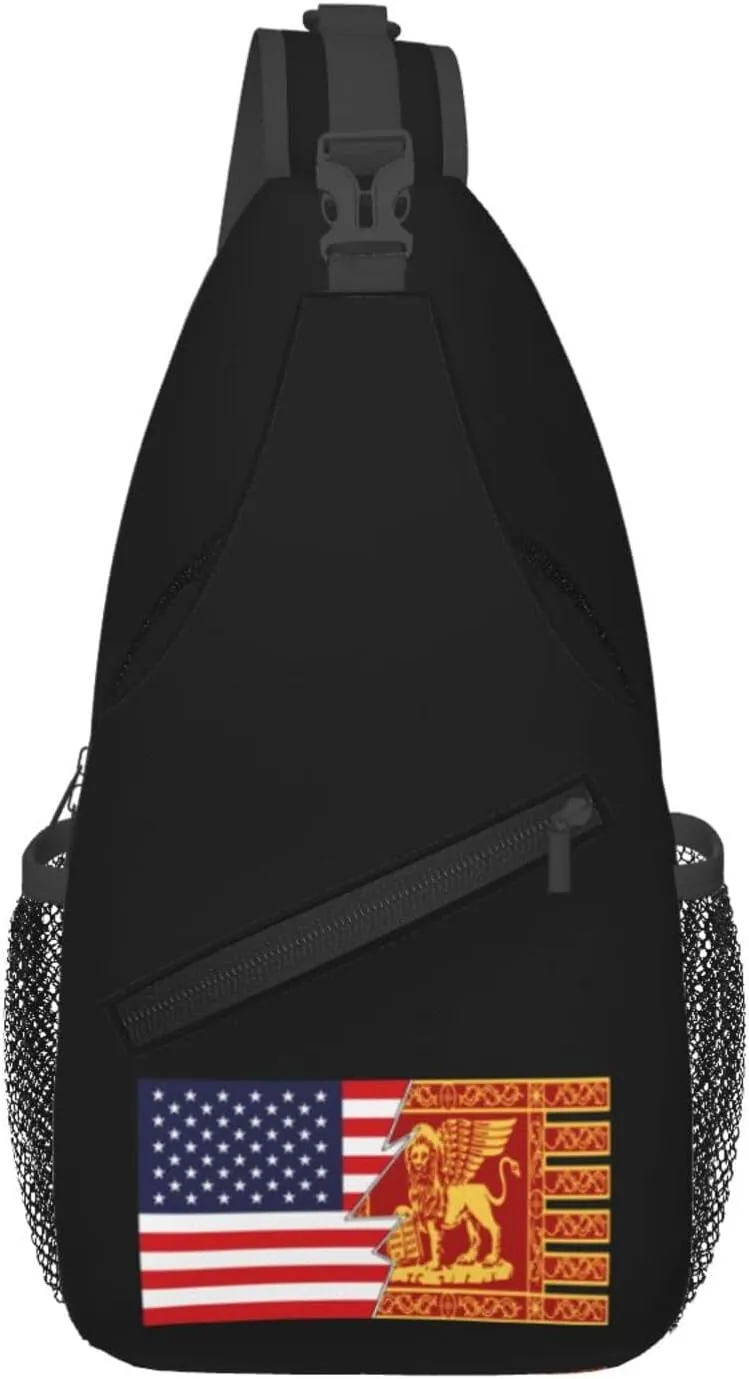 Bandiera Del Veneto Tradizionale And America Crossbody Bags For Women Men Chest Backpack Gym Shoulder Bag Travel Outdoor Sports Casual Crossbody Bags