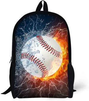 Baseball Book Bags Black Backpack for Man/Kid/Girl/Woman 17 Inch Combustion Pattern Cool Design School Bags