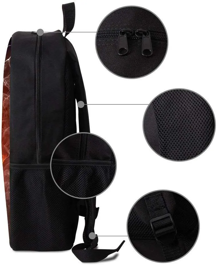 Baseball Book Bags Black Backpack for Man/Kid/Girl/Woman 17 Inch Combustion Pattern Cool Design School Bags