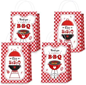 BBQ Baby Shower Decorations Baby Q Favor Bags 12PCS Baby Q Candy Goodie Bags for BBQ Theme Baby Shower Party Summer BBQ Picnic Party Treat Bags Summer BBQ Party Decorations Supplies