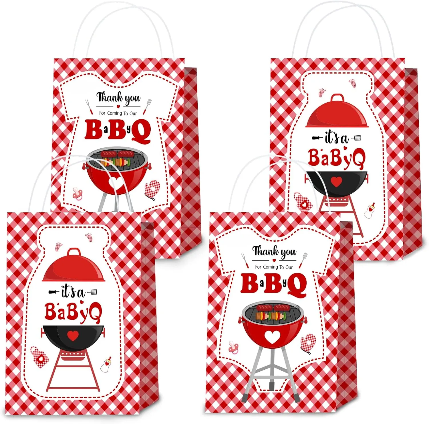 BBQ Baby Shower Decorations Baby Q Favor Bags 12PCS Baby Q Candy Goodie Bags for BBQ Theme Baby Shower Party Summer BBQ Picnic Party Treat Bags Summer BBQ Party Decorations Supplies